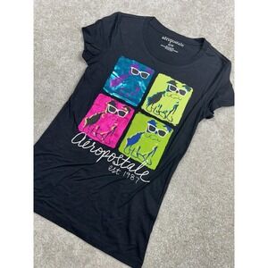 Aeropostale Shirt Juniors Medium Black Colorblock Dog Graphic Crew Neck Tee Top